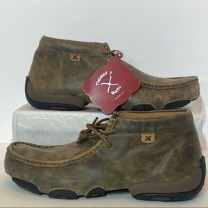 Twisted X Leather Lace-Up Rubber Sole Moccasins